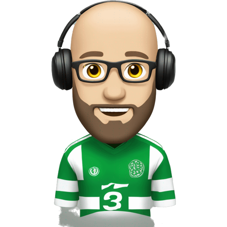 Balding guy with beard, wearing a Hammarby kit, DJing emoji