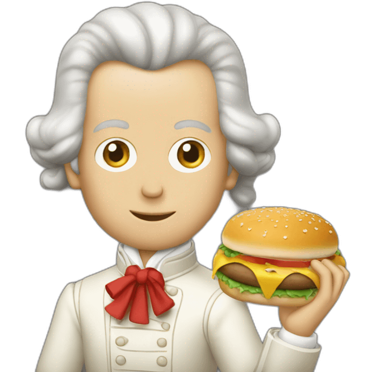 Mozart eating a hamburger emoji