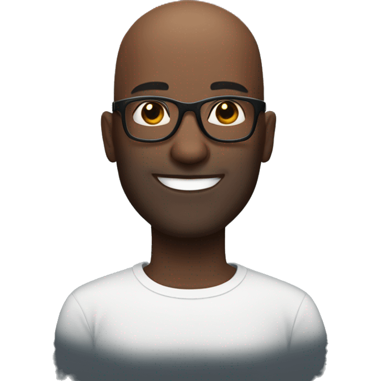 black bald man with black eyes smiling with thick-framed glasses  emoji