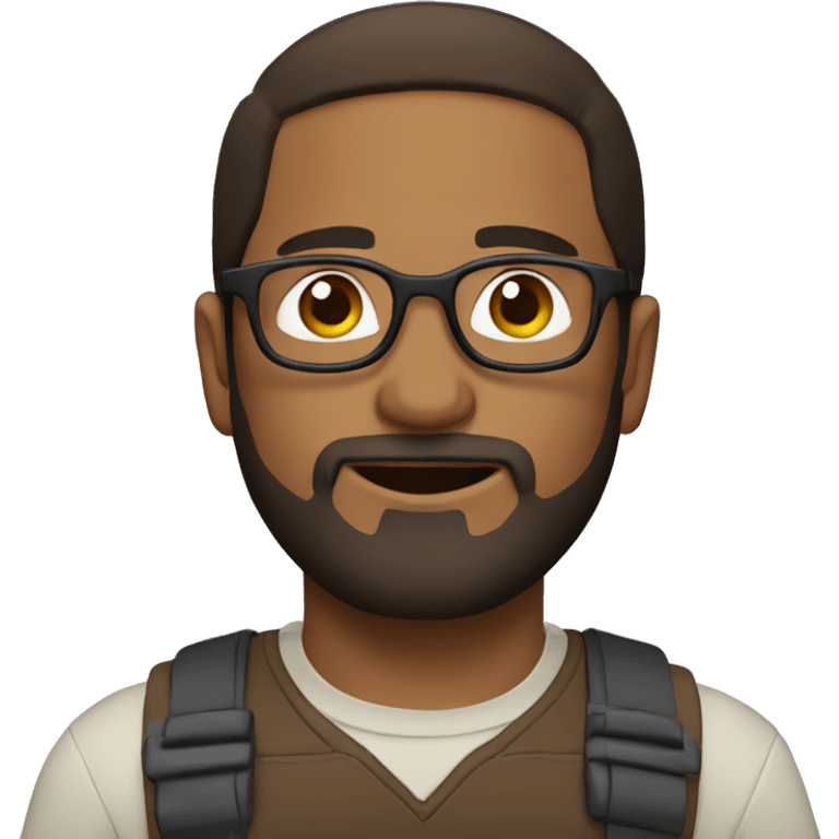 Brown man with beard and brown hair and glasses and round head emoji