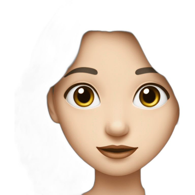 Une fille à la peau blanche avec les yeux verts les cheveux châtains long ondulés et détaché emoji