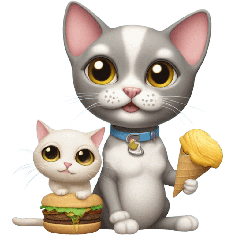 Hairless cat eating ice cream and hamburger  emoji