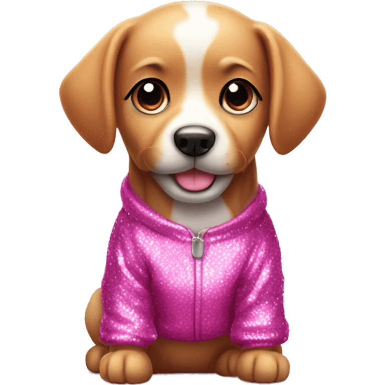 cute dog in shiny sparkly pink clothes emoji