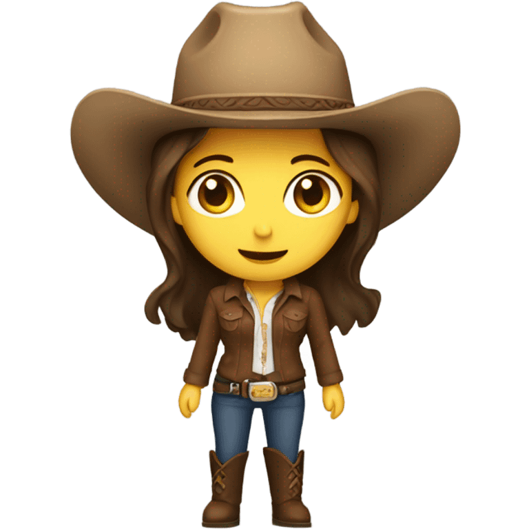 brown hair girl with deep brown cowboy hat, default yellow skin emoji