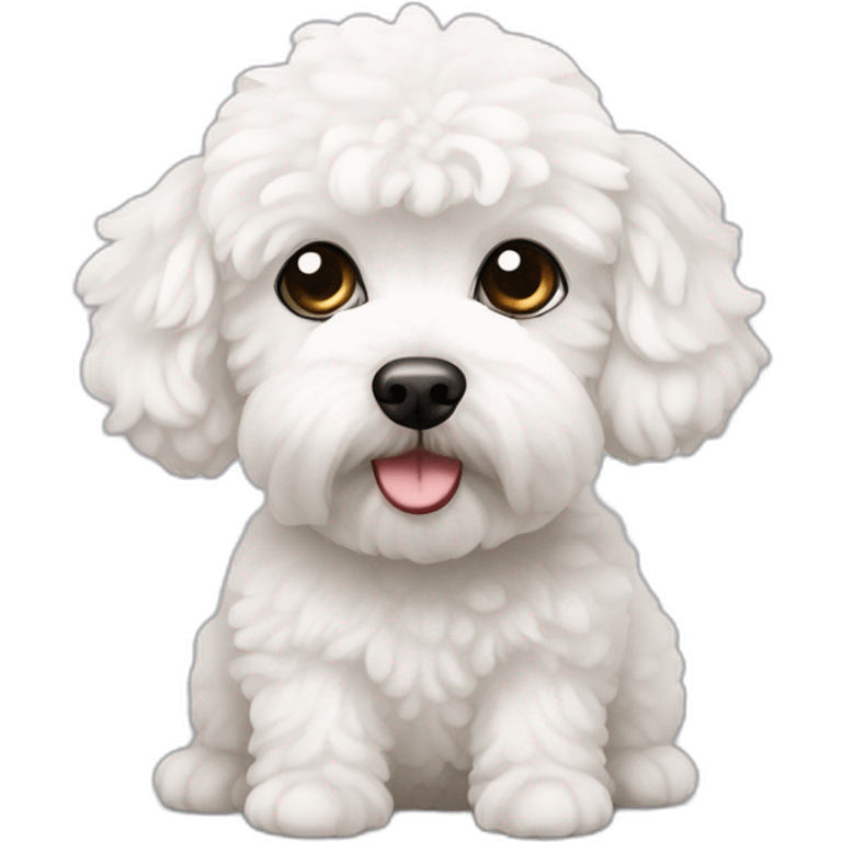 a white maltipoo with question mark icon emoji