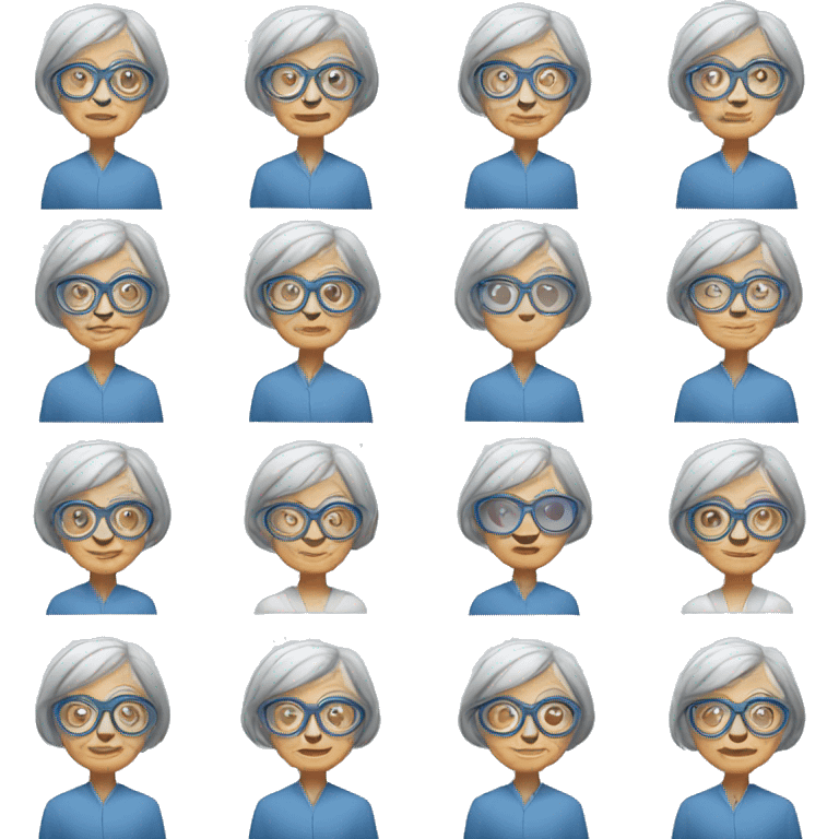 old lady with blue hexagon glasses and straight grey bob  emoji