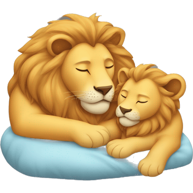 Sleeping baby lion with dad emoji