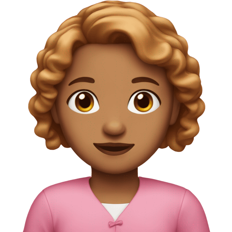 A girl with brown eyes, caramel hair, dressed in pink clothes emoji