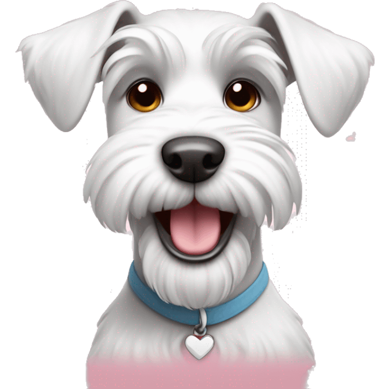 happy white schnauzer dog with little hearts around emoji