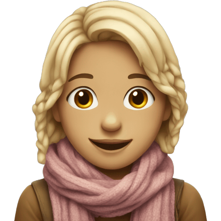 girl in a scarf smiles she has braces emoji