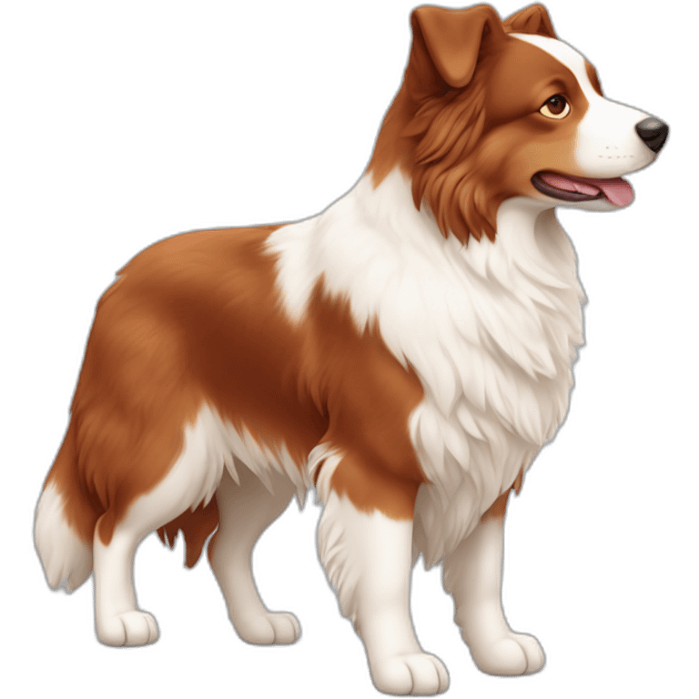 red and white australian sheperd whole body profile giving hand emoji