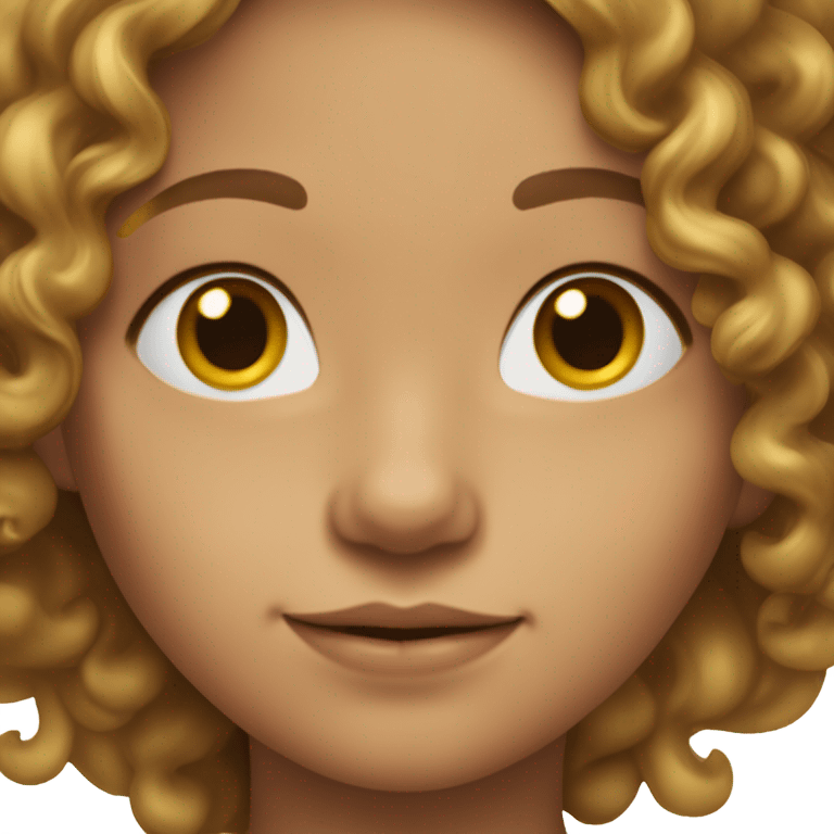 7 year old girl with long light brown hair parted in the middle and curly at the ends with fare skin emoji