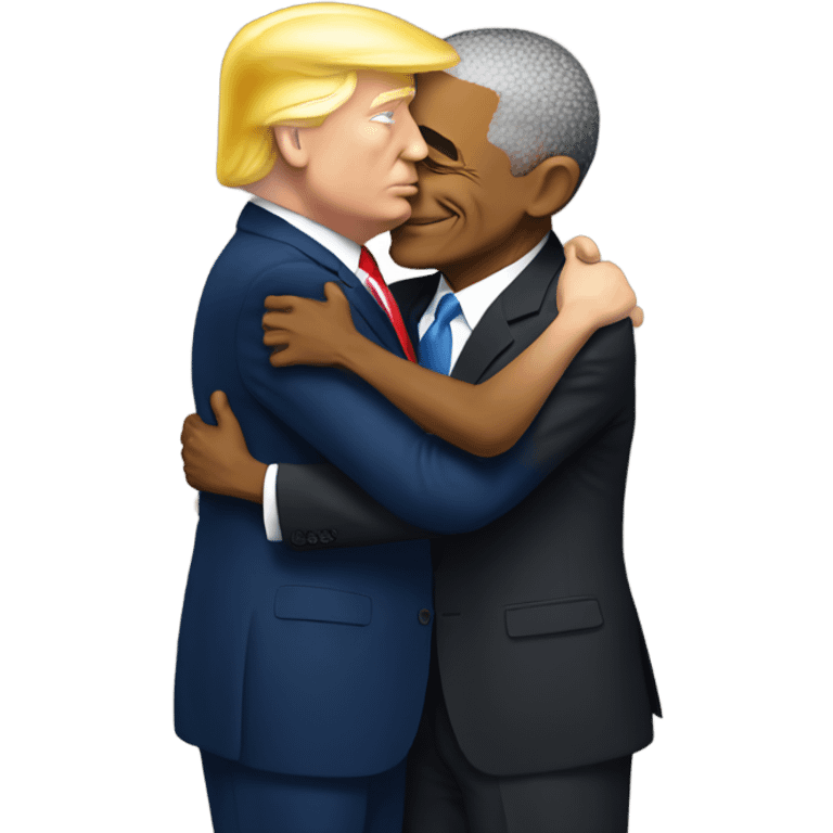 Trump hugging and holding Obama emoji