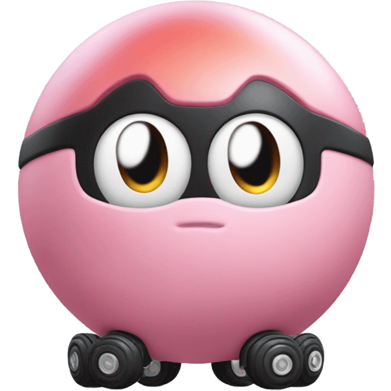 Metal cute black eyes Kirby ball driving on 4 car wheels emoji