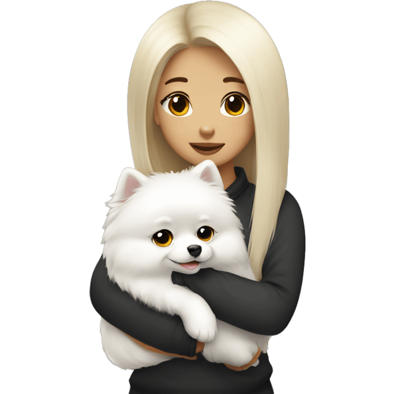 Chinese girl hug white Pomeranian emoji