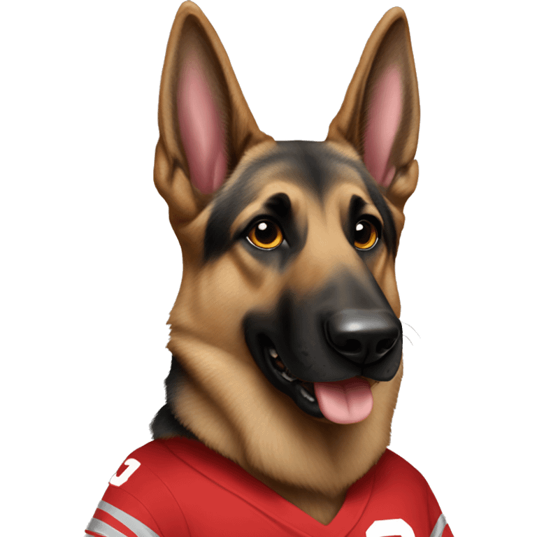 German Shepherd wearing an Ohio state jersey emoji