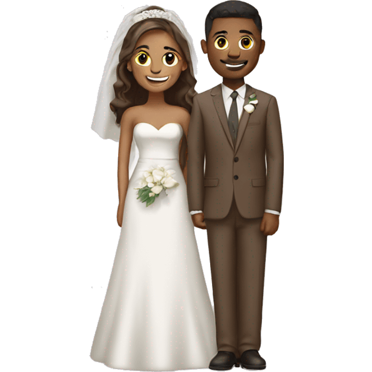 Newly weds, groom wearing brown suit and bride white dress emoji