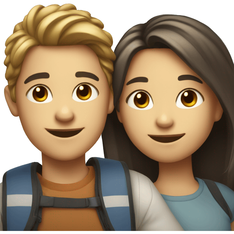 smiling girl and boy selfie emoji