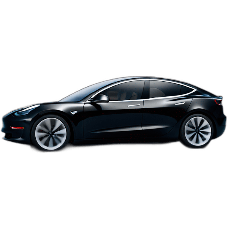 black Tesla Model 3, with black trimm, image blurred due to high speed, with wheels rotating, side view emoji