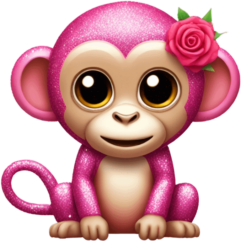 Pink ombre sparkly monkey with roses  emoji