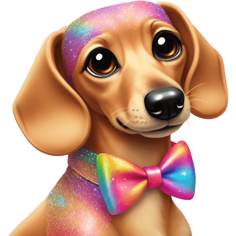 Lisa frank glitter fluffy ￼dachshund with bows on ears emoji