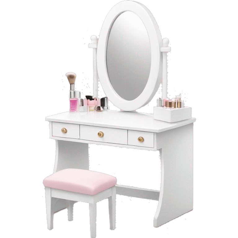 White Makeup vanity with light pink makeup emoji