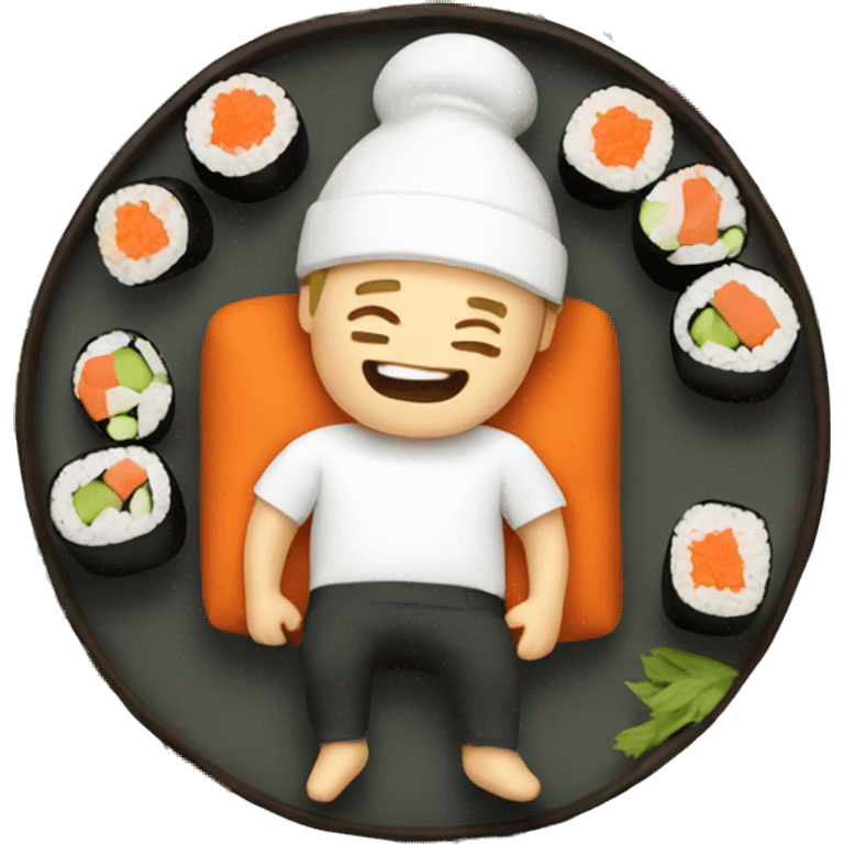 white guy laying in a bed of sushi emoji