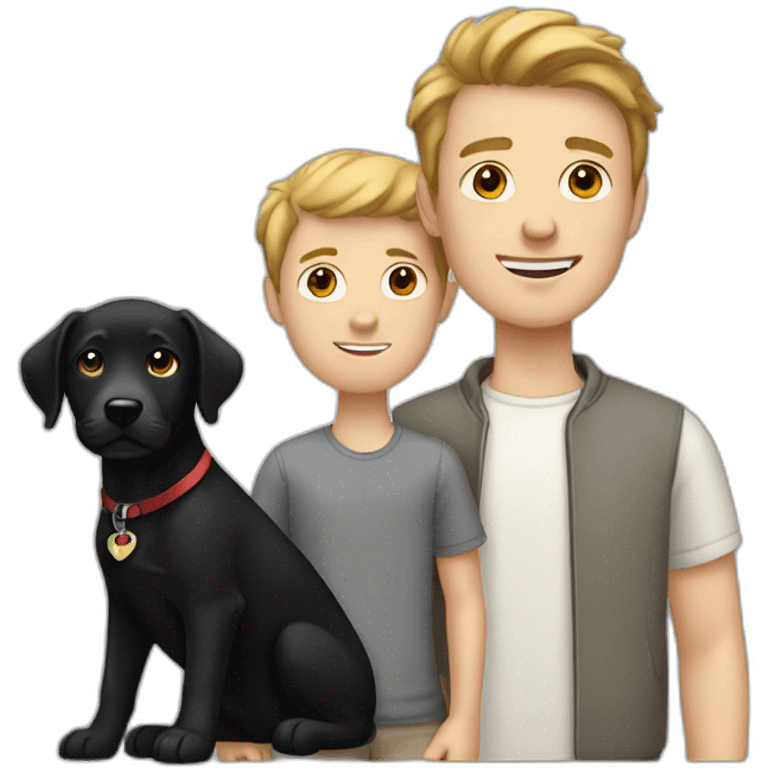 two white boys with one black labrador in the third place emoji