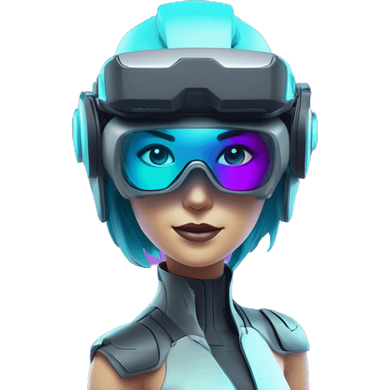 Secret humanoid agent in a futuristic hat with in Apple VR goggles headset code display on the goggles , cyberpunk, cyan and purple colors, only upper body portrait, front facing the camera  emoji