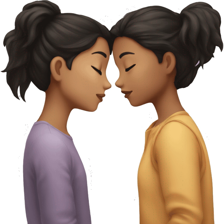 girl with black hair kissing a girl with brown hair emoji