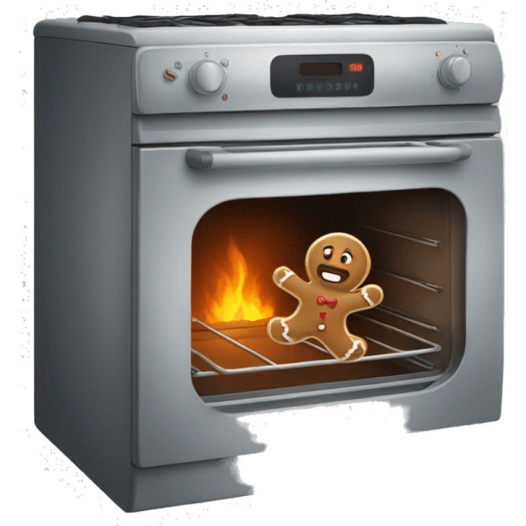 Oven with scared gingerbread man trying to escape  emoji