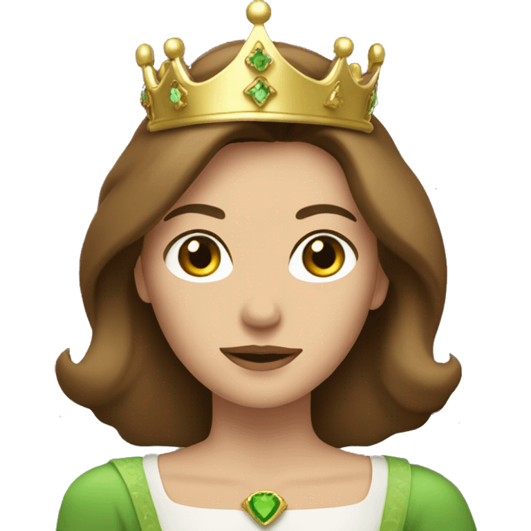 middle age woman with green eyes and shoulder length straight brown hair wearing a gold princess crown emoji