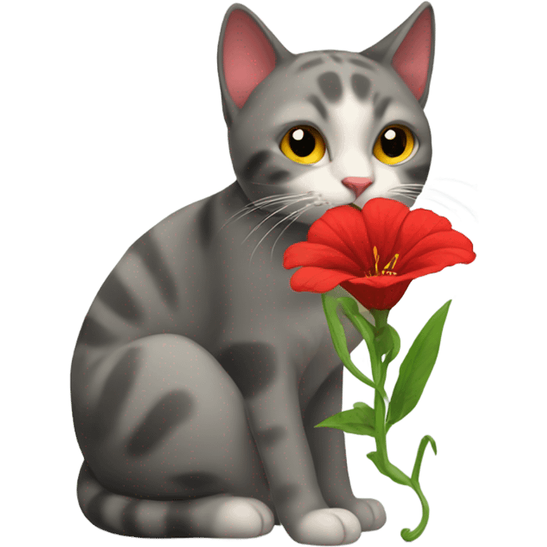 cat hunging a red flower emoji