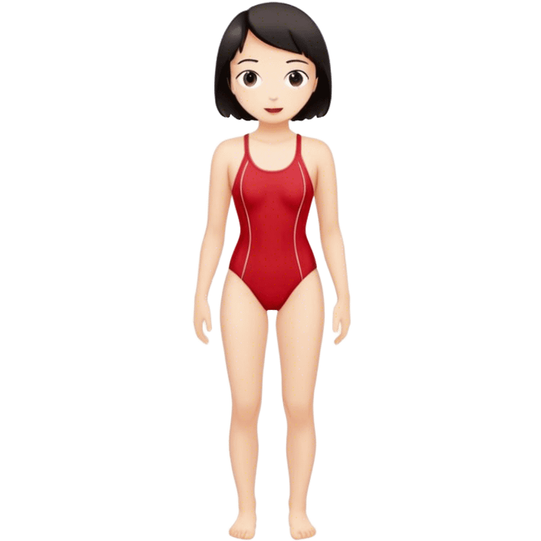 hot woman in red  swimming suit blond skin with dark short hair full body  emoji