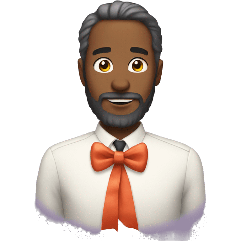 man who has beard is wearing ribbon dress emoji