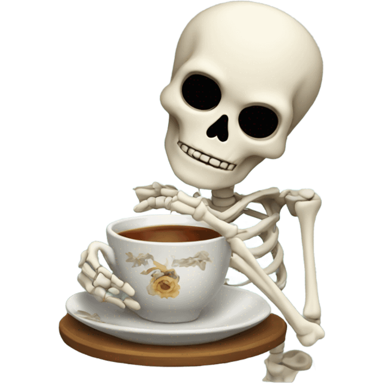 Skeleton sipping a tea cup with one eyebrow raised emoji