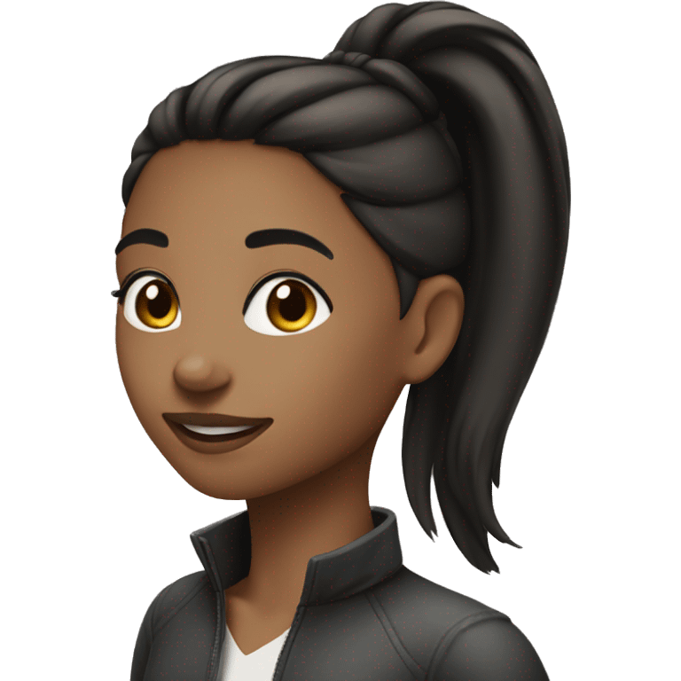 girl medium tone skin black slim ponytail emoji