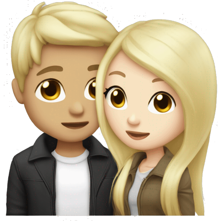 Asian girlfriend black hair kissing white boyfriend blonde hair emoji