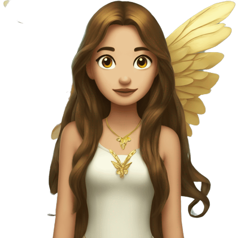 big wings, Beautiful, fairy, gold, brown, dark green, green, long hair emoji