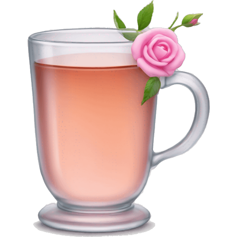 glass of tea with tiny pink rosebuds inside emoji