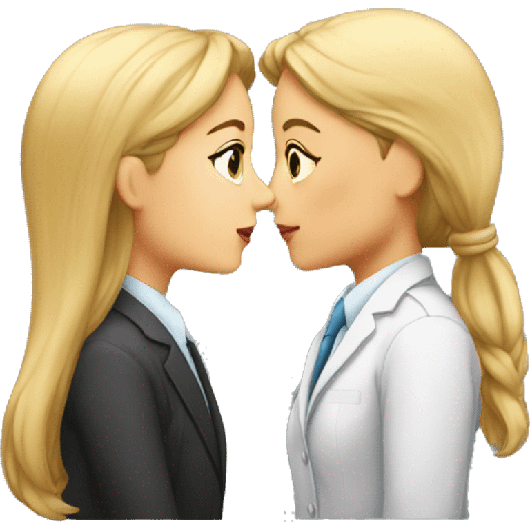 Girl lawyer kissing girl scientist emoji