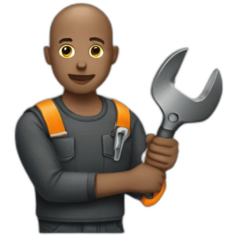 Black bald male holding wrench emoji