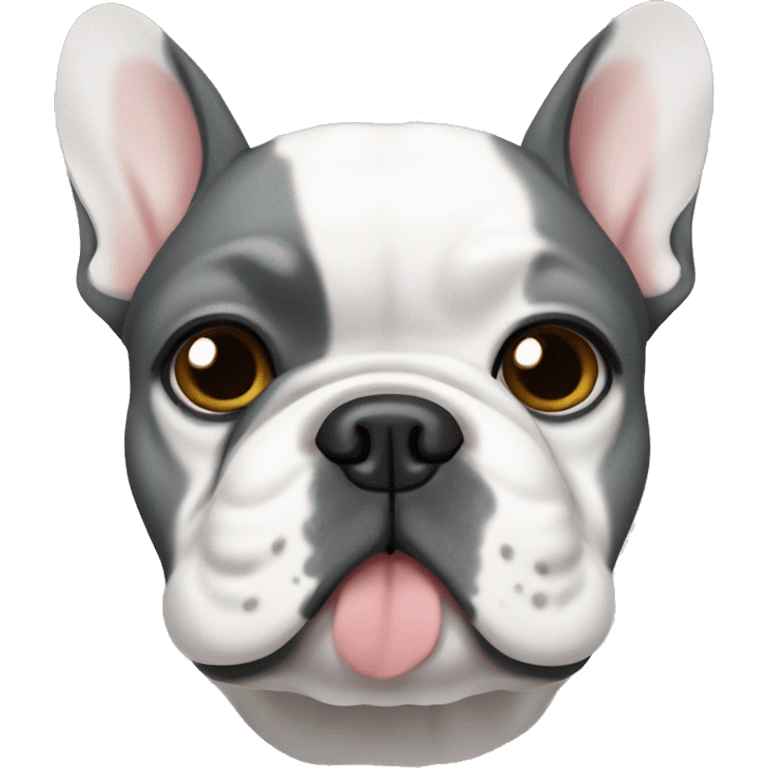 a gray and white French bulldog whose muzzle is divided in half into two colors emoji