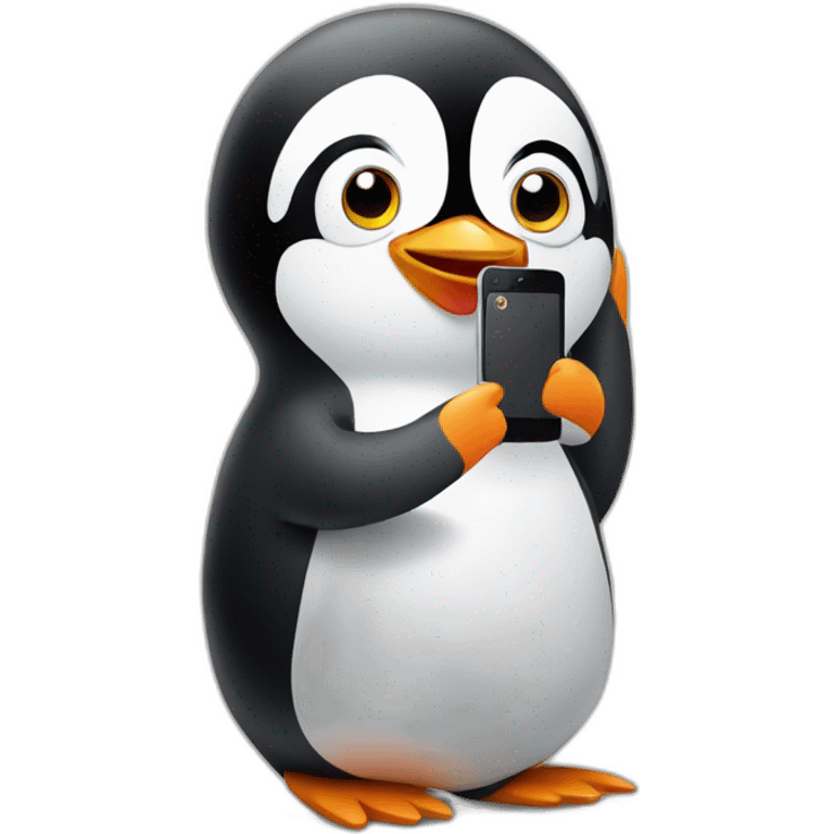 Penguin with smartphone emoji