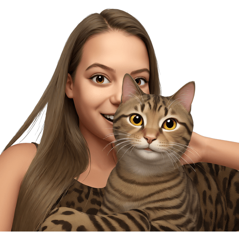 smiling girl with cat emoji