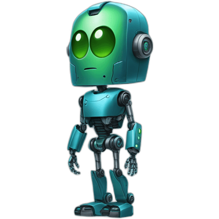 ai robot full body blue and green, terminator emoji