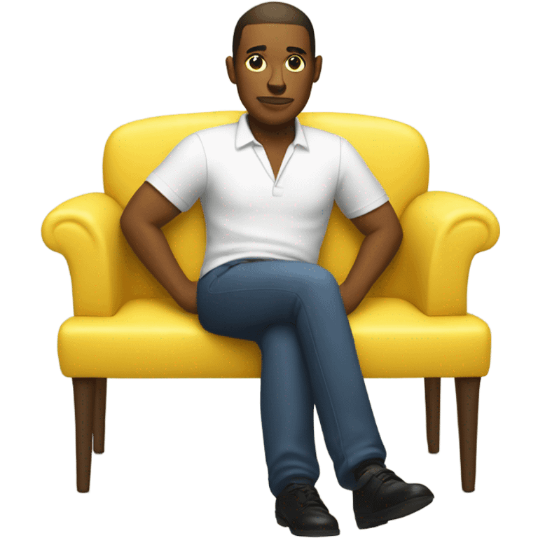 human male in white dress, sitting on jellow couch  emoji