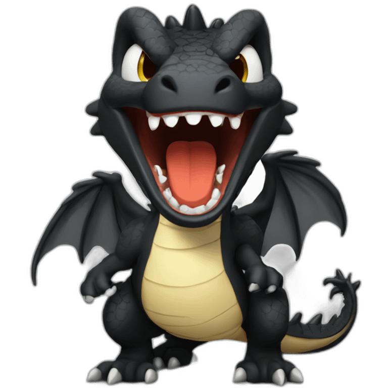 Happy Cute Black dragon shouting hype emoji