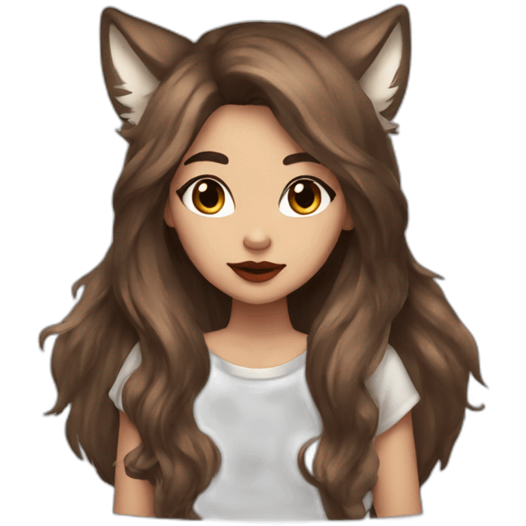  girl brown long hair lipstick wolf ears  emoji