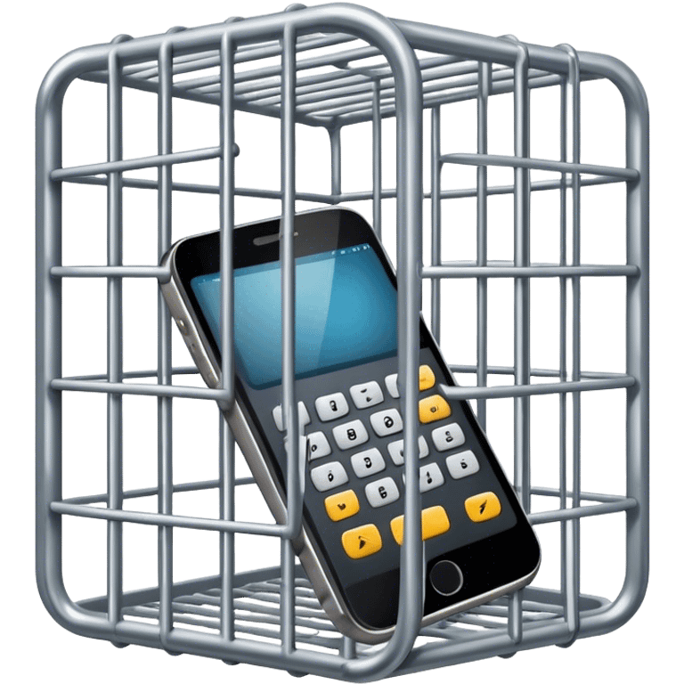 a mobile phone locked in cage emoji